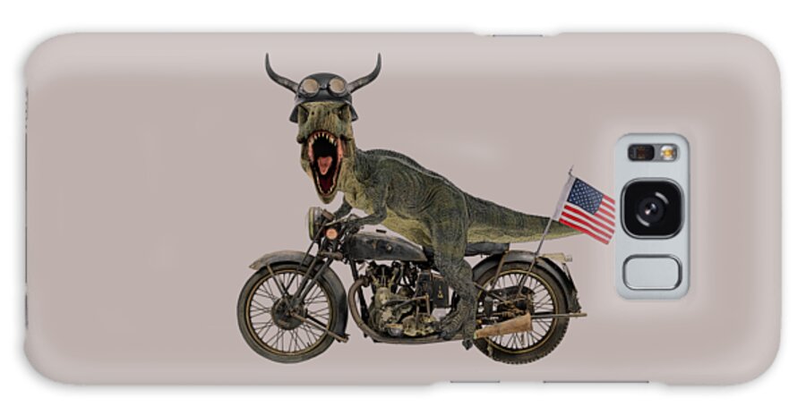 Dinosaur Galaxy Case featuring the digital art Tyrannosaurus Rex on Motorbike by Madame Memento