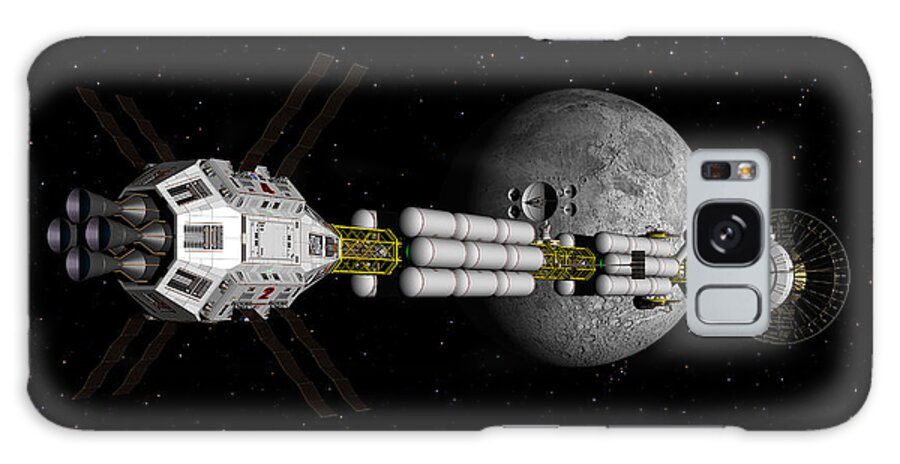 Spaceship Galaxy Case featuring the digital art USS Savannah passing moon in route to Jupiter by David Robinson