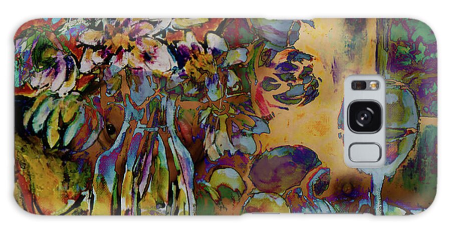 Flowers Galaxy Case featuring the digital art Vase of flowers and glass of wine with lips, eye and nipples by Jeremy Holton