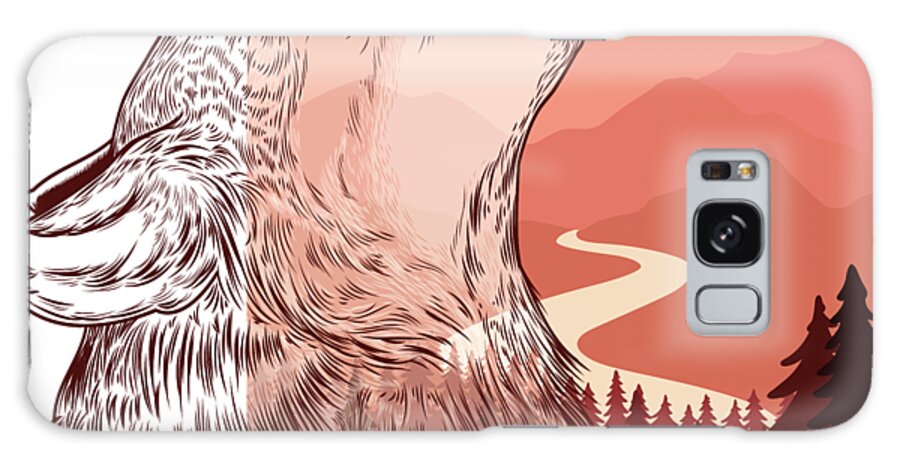 Background Galaxy Case featuring the drawing Vector illustration of a howling wolf Landscape silhouette vector illustration with colorful design by Mounir Khalfouf