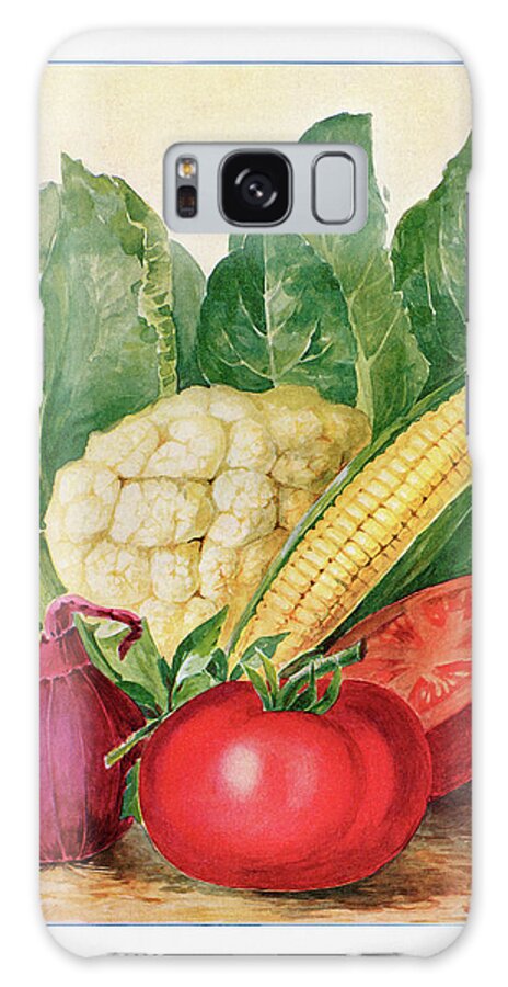 Vegetable Galaxy Case featuring the digital art Vegetable illustration - Vintage Farm Illustration - The Open Door to Independence by Studio Grafiikka