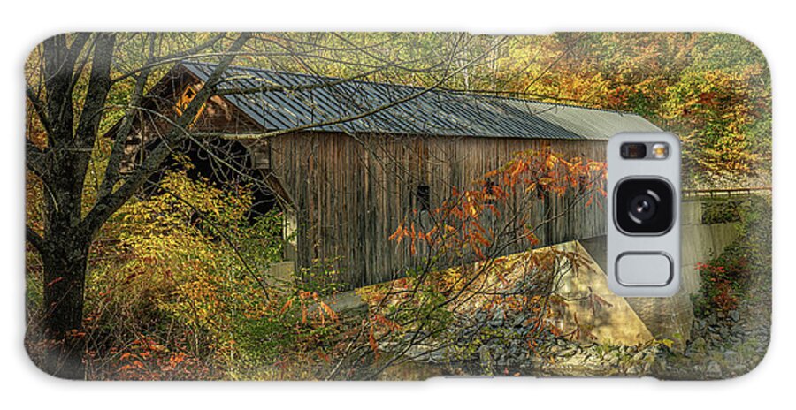 Bridge Galaxy Case featuring the photograph Vermont Autumn at Upper Falls Covered Bridge 1 by Ron Long Ltd Photography