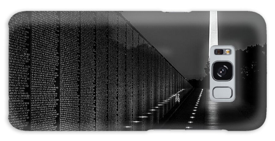 Vietnam Veterans Memorial Galaxy Case featuring the photograph Vietnam Veterans Memorial at Night in Black and White by Elvira Peretsman