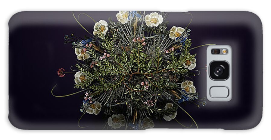 Vintage Galaxy Case featuring the painting Vintage Alpine Azalea Botanical Wreath on Royal Purple n.2644 by Holy Rock Design