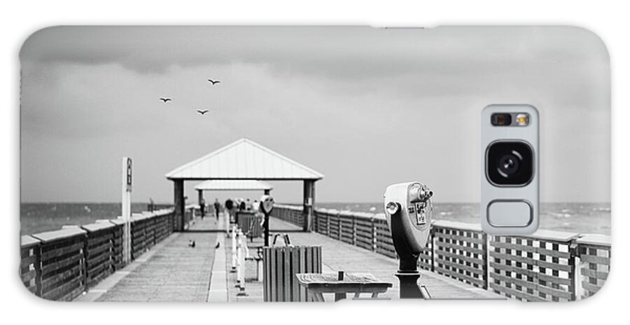 Pier Galaxy Case featuring the photograph Juno Pier Binocular Viewer Black and White by Laura Fasulo