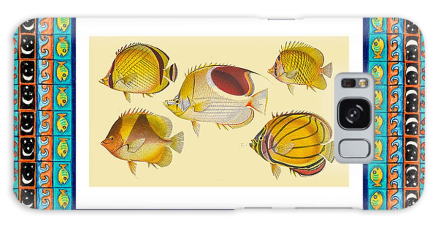 Vintage Fish Galaxy Case featuring the drawing Vintage fish in decorative frame by Lorena Cassady