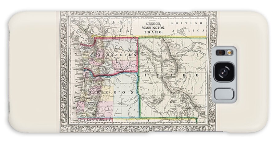 Oregon Galaxy Case featuring the photograph Vintage Map Oregon Washington and Idaho 1863 by Carol Japp