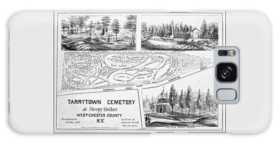 Sleepy Hollow Galaxy Case featuring the photograph Vintage Map Tarrytown Cemetery at Sleepy Hollow 1848 Black and White by Carol Japp