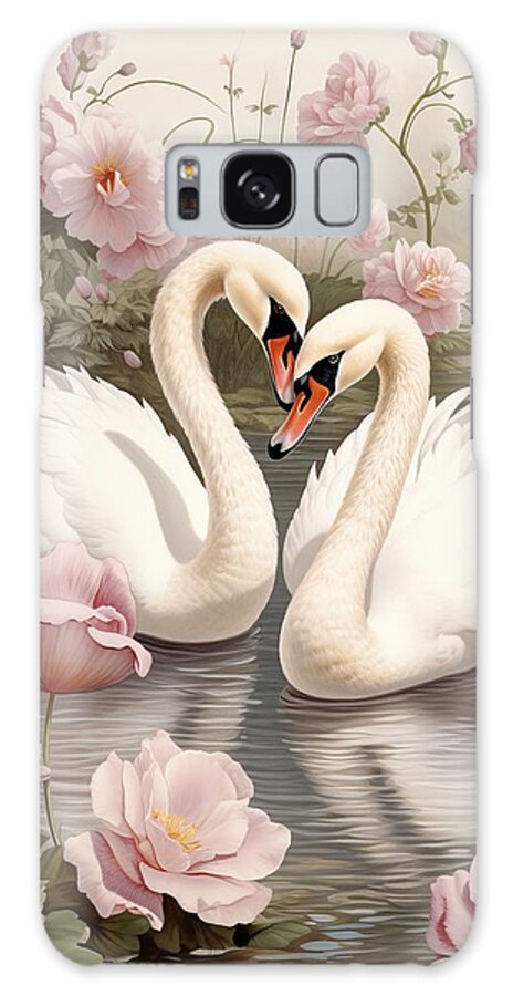 Vintage Illustration Galaxy Case featuring the painting Vintage swans Illustration by Land of Dreams