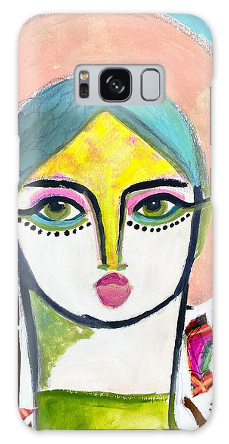 Abstract Portrait Galaxy Case featuring the mixed media Visionary Portrait by Rosalina Bojadschijew