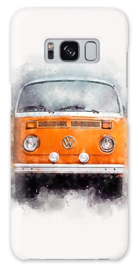 Vw Bus Galaxy Case featuring the photograph VW Bus T2 Hippie Vanlife in Orange Watercolor by Andreea Eva Herczegh