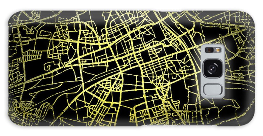 Map Galaxy Case featuring the digital art Warsaw Map in Gold and Black by Sambel Pedes