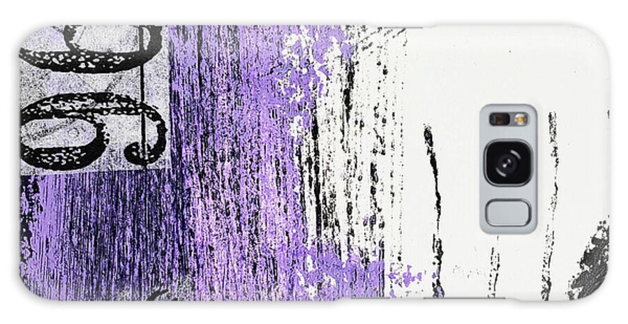 Purple Painting Galaxy Case featuring the mixed media WATCHING YOU Abstract Collage in Purple Black White Yellow Numbers by Lynnie Lang