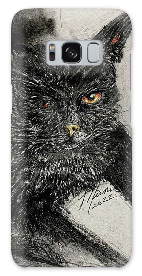 Black Cat Galaxy Case featuring the drawing Watching you by Marnie Clark