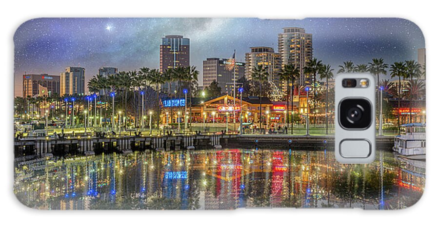 Long Beach Ca Skyline Galaxy Case featuring the photograph Water Reflecting Lights Sunset Long Beach CA by David Zanzinger