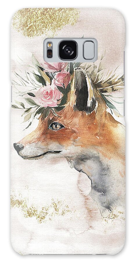 Watercolor Fox Galaxy Case featuring the painting Watercolor Fox With Flowers And Gold by Garden Of Delights