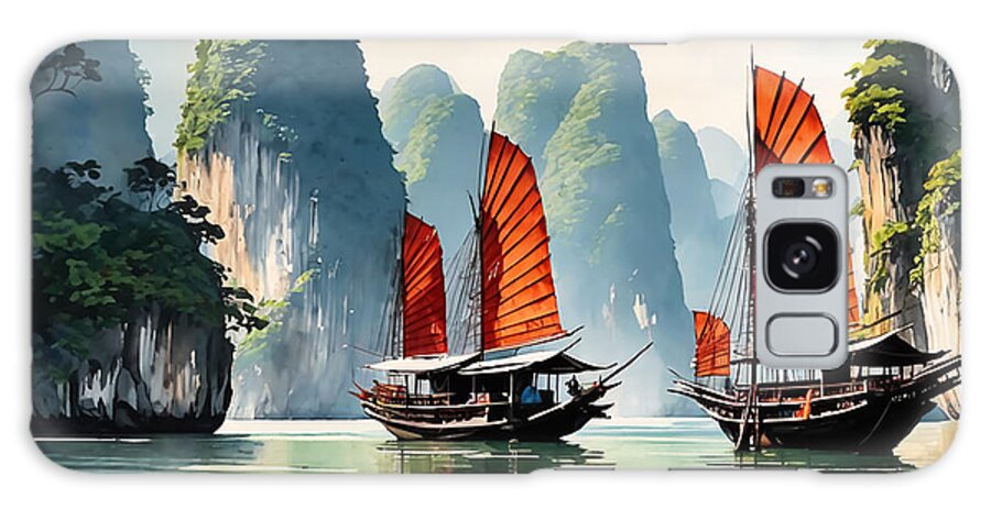 Vietnam Galaxy Case featuring the digital art Watercolor Halong Bay by Manjik Pictures