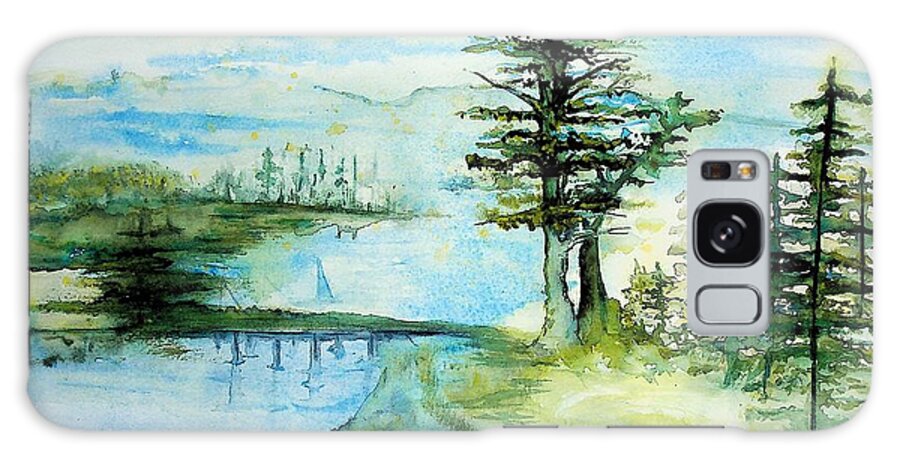 Landscape Galaxy Case featuring the painting Watercolor Landscape 1 greens and blues by Valerie Shaffer