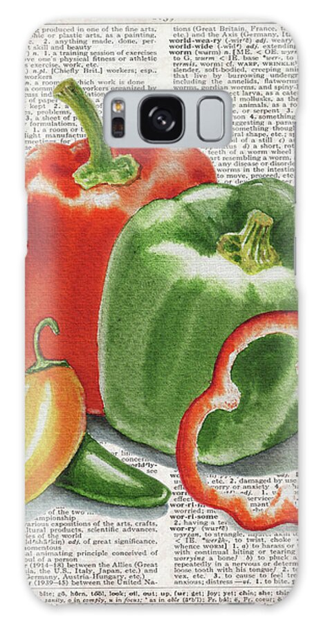 Pepper Galaxy Case featuring the painting Watercolor Of Bell Peppers Jalapeno On Dictionary Page Work Of Art by Irina Sztukowski