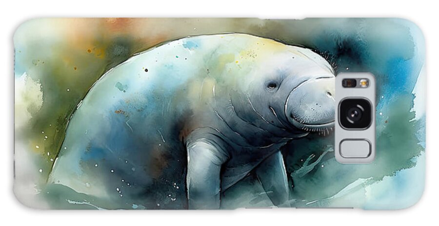 Manatee Galaxy Case featuring the painting Watercolor painting of a manatee. by N Akkash