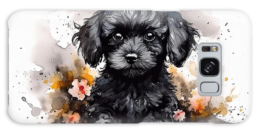 Dog Galaxy Case featuring the painting Watercolour painting of a cute black poodle puppy. Digital illus by N Akkash