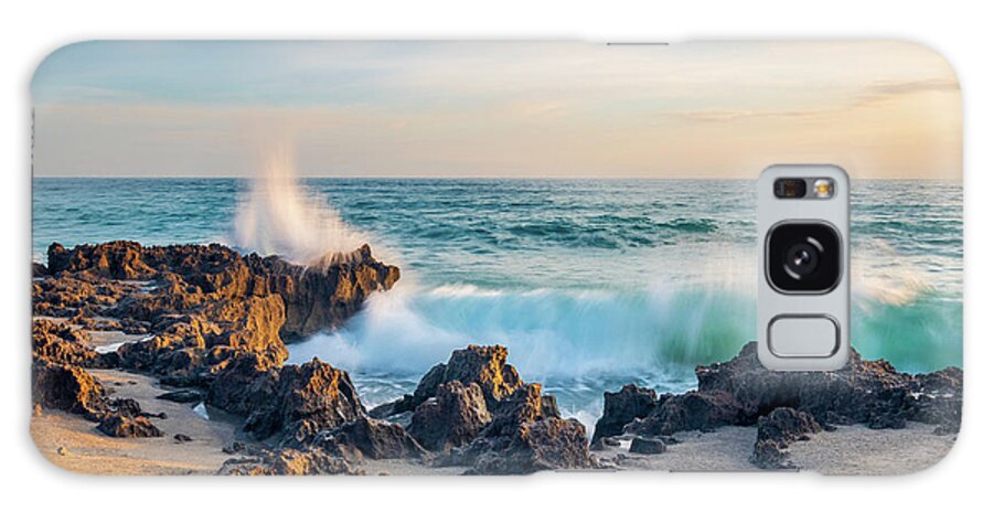 Wave Galaxy Case featuring the photograph Wave and Rocks by Tom Claud