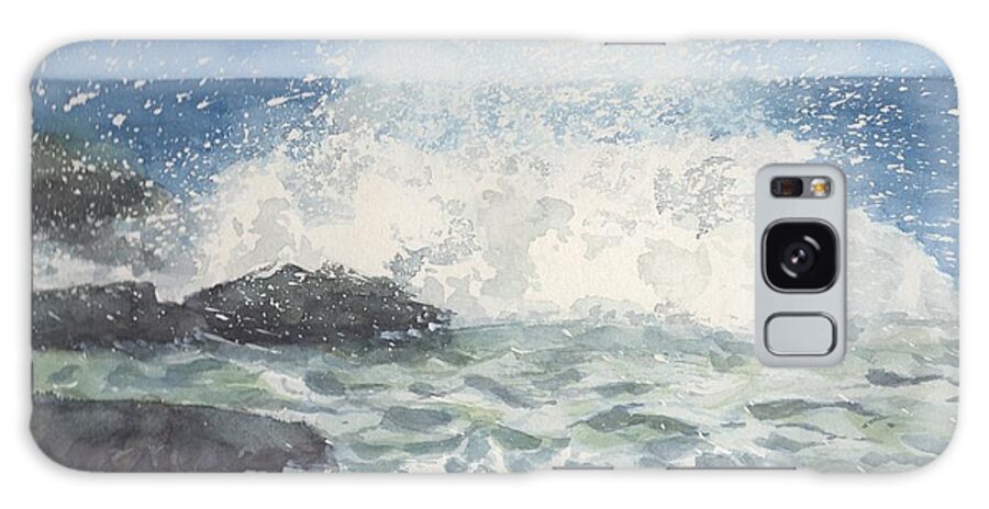 Wave Crashing On Rocks Galaxy Case featuring the painting Wave Crash by Vicki B Littell