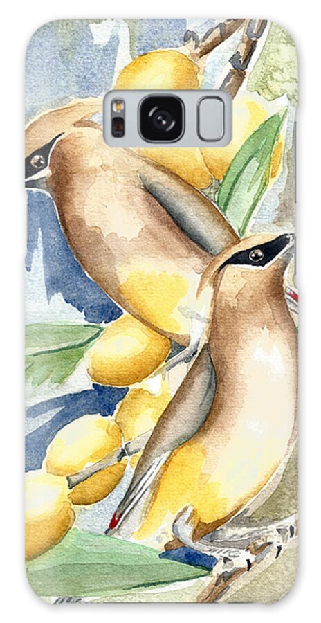 Waxwings Galaxy Case featuring the painting Waxwings on Loquats by Haven Paul