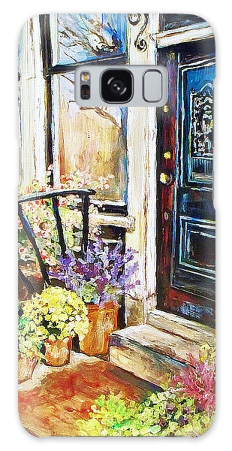 Door Galaxy Case featuring the painting Welcome Blooms by Linda Shackelford