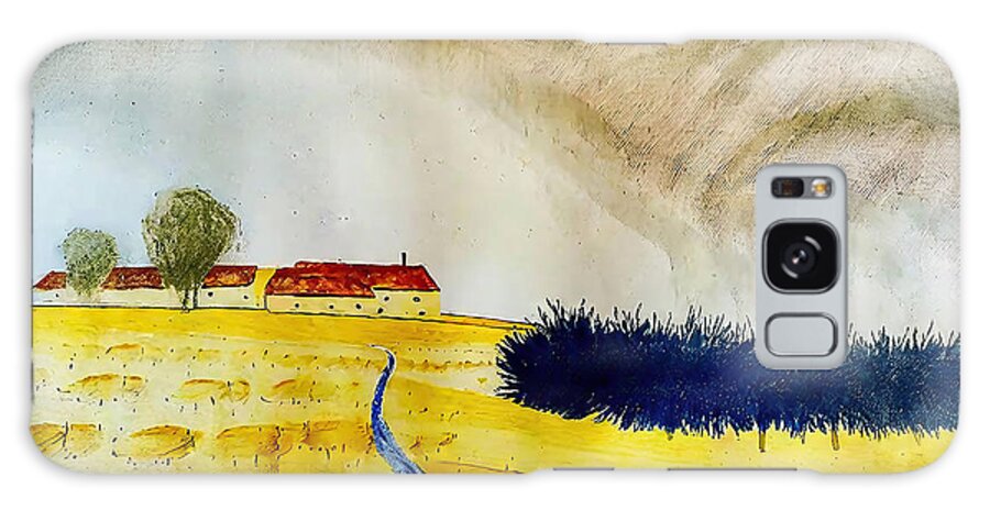Tree Galaxy Case featuring the painting Wheat Grano Painting tree wheat italy rural house sicily country by N Akkash