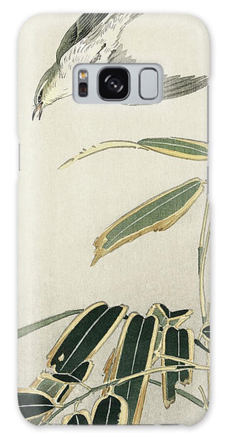 Birds Galaxy Case featuring the painting Wheatear in bamboo by Ohara Koson