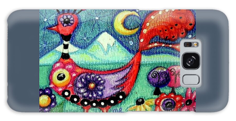Whimsical Bird Painting Galaxy Case featuring the painting Whimsical Bird At Night by Monica Resinger