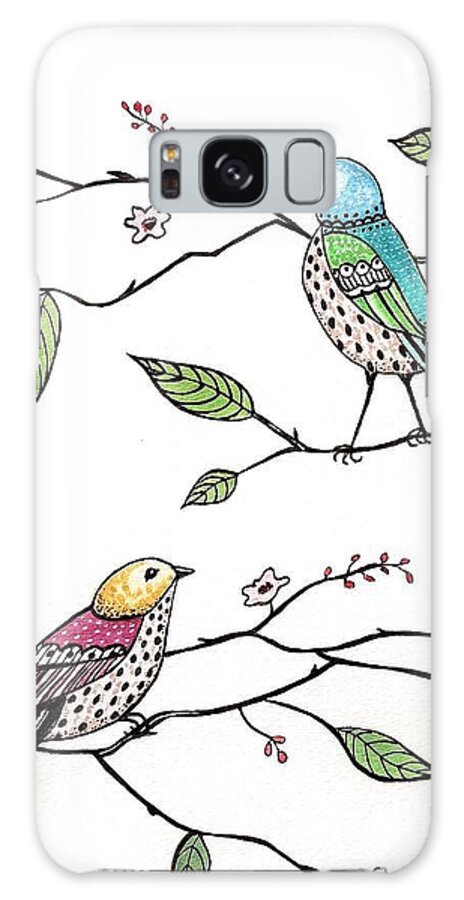 Bird Galaxy Case featuring the painting Whimsical Birds in the Garden by Elizabeth Robinette Tyndall