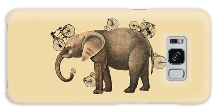 Elephant Galaxy Case featuring the digital art Whimsy Elephant With Bicycles by Madame Memento
