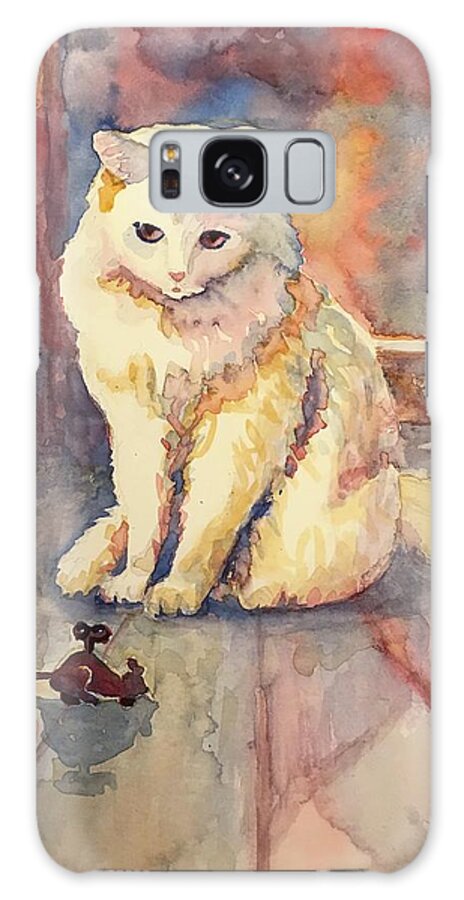  Galaxy Case featuring the painting White Cat by Marilyn Jacobson