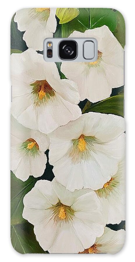 White Hollyhock Galaxy Case featuring the painting White Glow Hollyhock by Connie Rish
