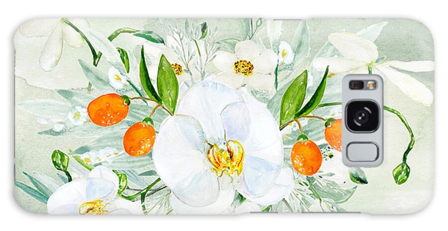 White Orchid Galaxy Case featuring the digital art White Orchid with Kumkwat Accent by J Marielle