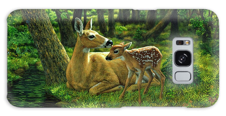 Deer Galaxy Case featuring the painting Whitetail Deer - First Spring by Crista Forest