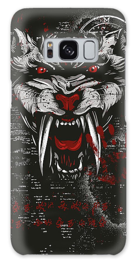 Saber-tooth Cat Galaxy Case featuring the digital art Wild Saber-tooth tiger black and red by Matthias Hauser