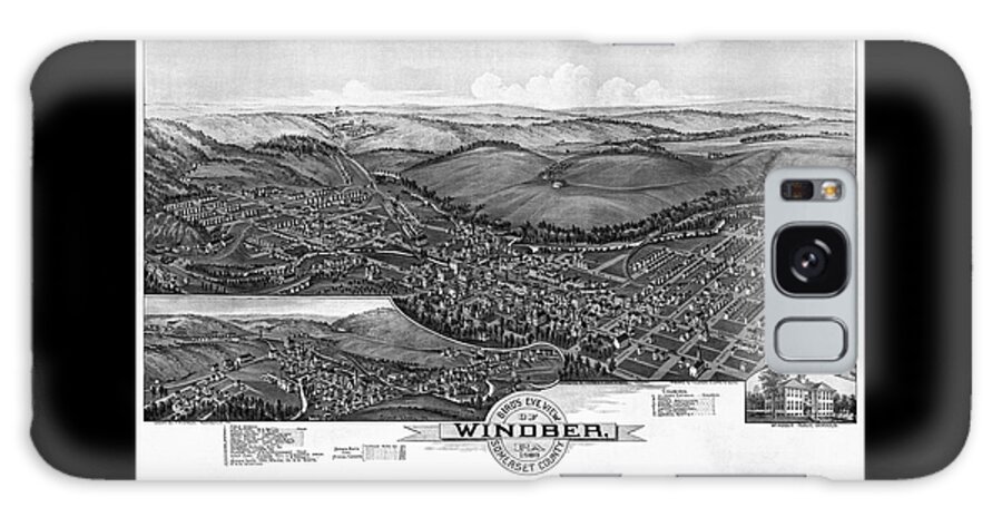 Windber Galaxy Case featuring the photograph Windber Pennsylvania Vintage Map Birds Eye View 1900 Black and White by Carol Japp