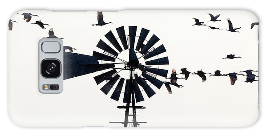 Sandhill Cranes Galaxy Case featuring the photograph Windmills and Sandhill Cranes by Susan Rissi Tregoning