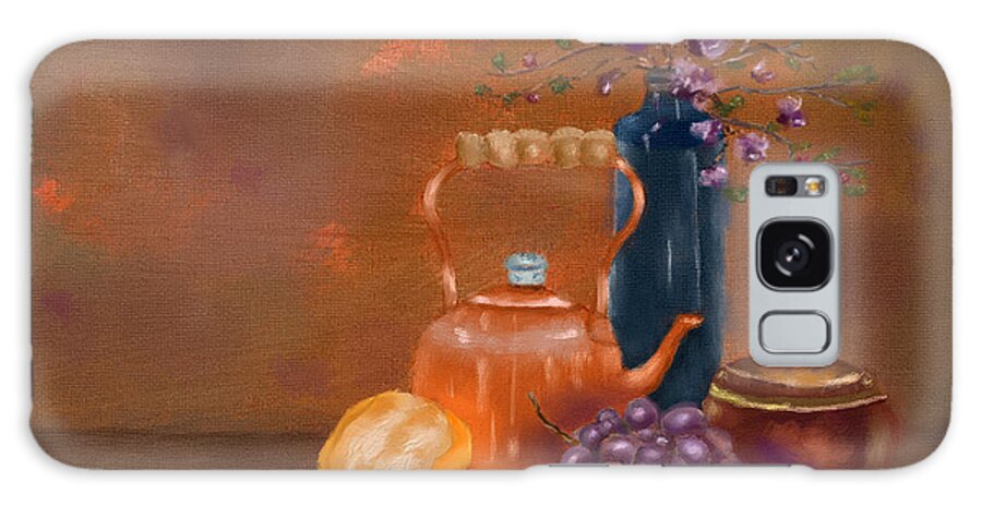 Copper Tea Pot Galaxy Case featuring the digital art Wine and Fruit Pairing by Mary Timman