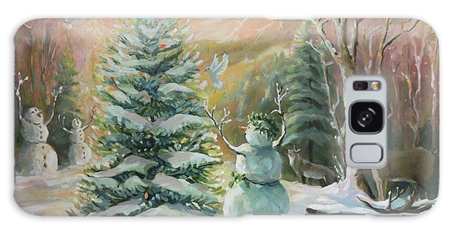 Snowman Galaxy Case featuring the painting Winter Celebration by Nancy Griswold