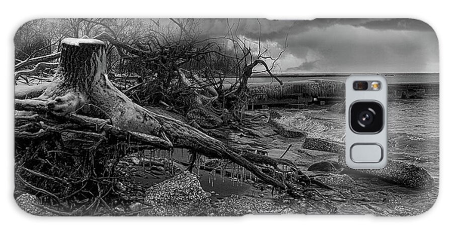 Winter Galaxy Case featuring the photograph Winter Storm Debris Black and White by Scott Olsen