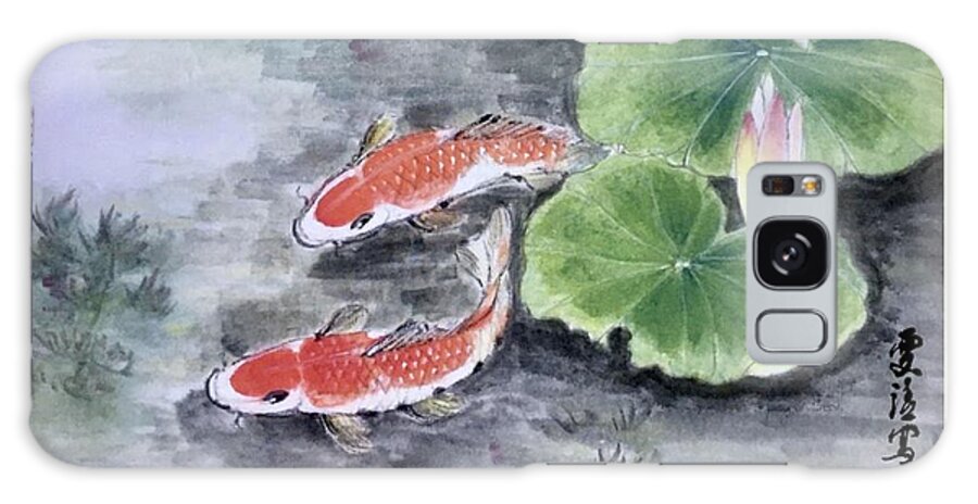 Koi Fish Galaxy Case featuring the painting Wishful - 3 by Carmen Lam
