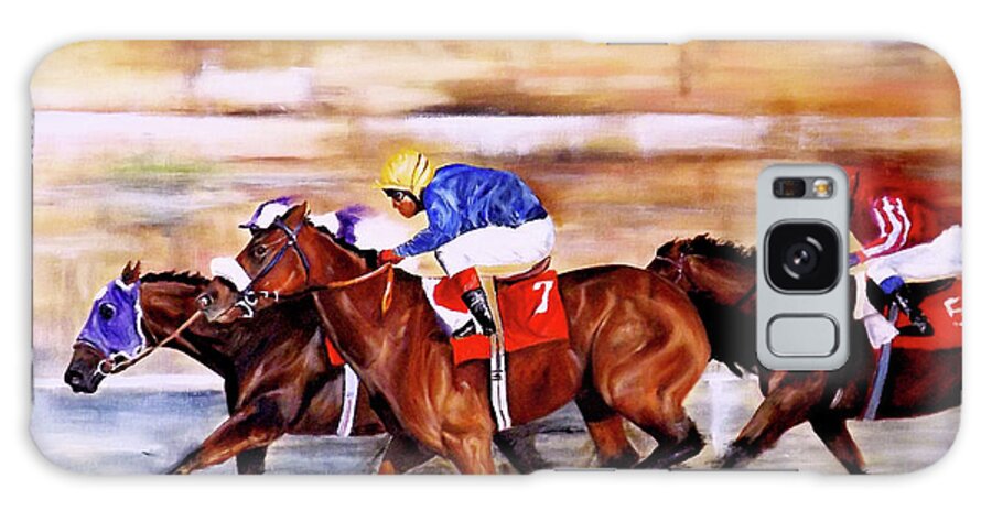 Horse. Equine Galaxy Case featuring the painting With A Run Down The Outside by Barry BLAKE