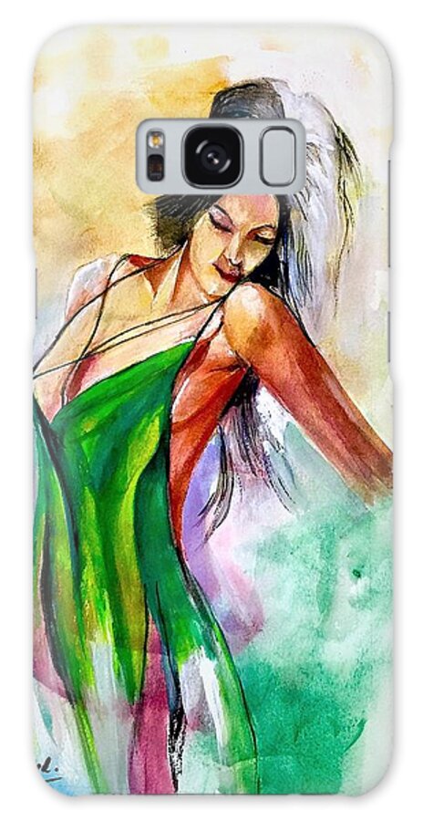 Woman Galaxy Case featuring the painting With closed eyes by Khalid Saeed