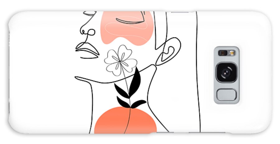 One Line Drawing Galaxy Case featuring the drawing Woman floral cheek, minimal hand drawn illustration, one line style drawing, elegant line art style by Mounir Khalfouf