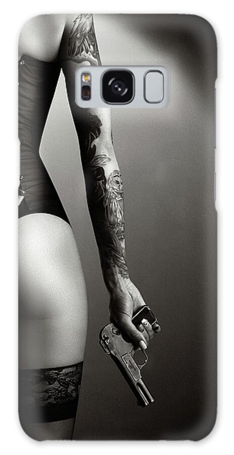 Woman Galaxy Case featuring the photograph Woman in lingerie with handgun by Johan Swanepoel