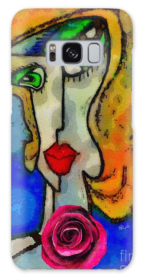 Woman Galaxy Case featuring the digital art Woman with Rose by Diana Rajala
